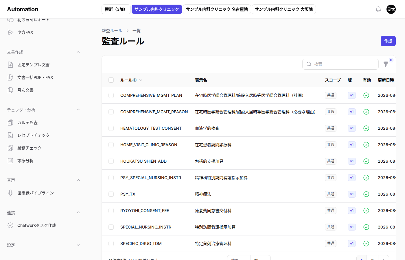 監査ルール設定の一覧