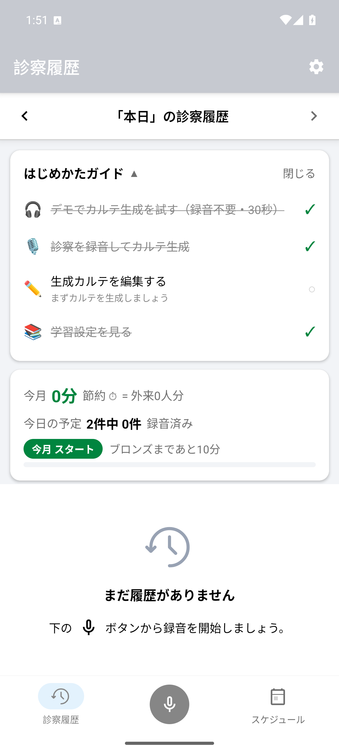 診察履歴上部のチェックリスト